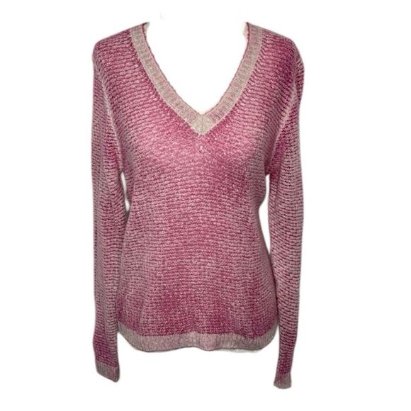 NWT Avant Toi IRREGULAR STITCH V NECK Sweater Dark Rose Small Cotton/Linen - Picture 1 of 12